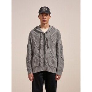 ProfoundCo New York Cable Knit Full Zip Hoodie Sweater Jacket Gray Chunky Medium